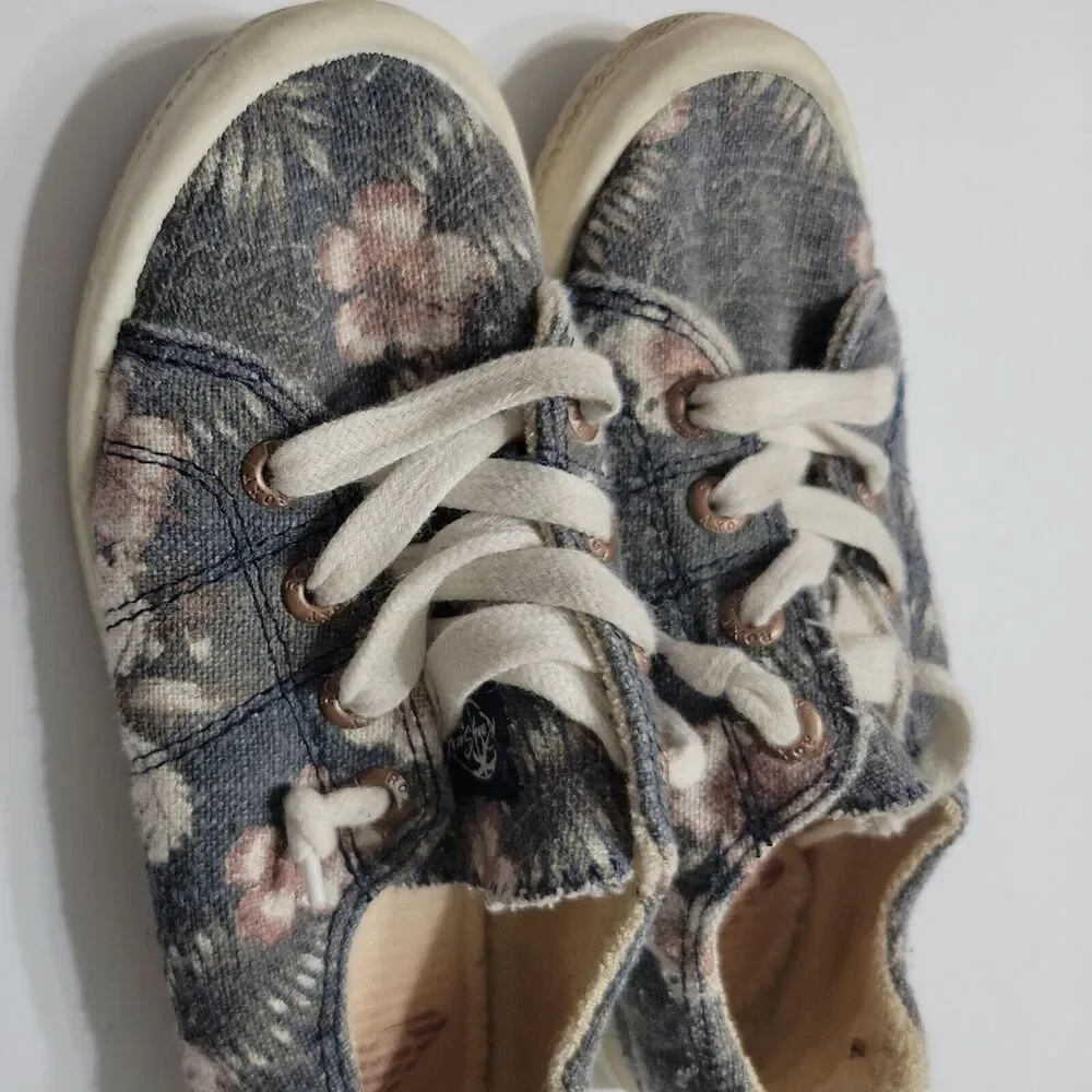 Roxy Flat Girls 1 Kids Shoes Superstar Black White Floral Originals Lace Up Pull